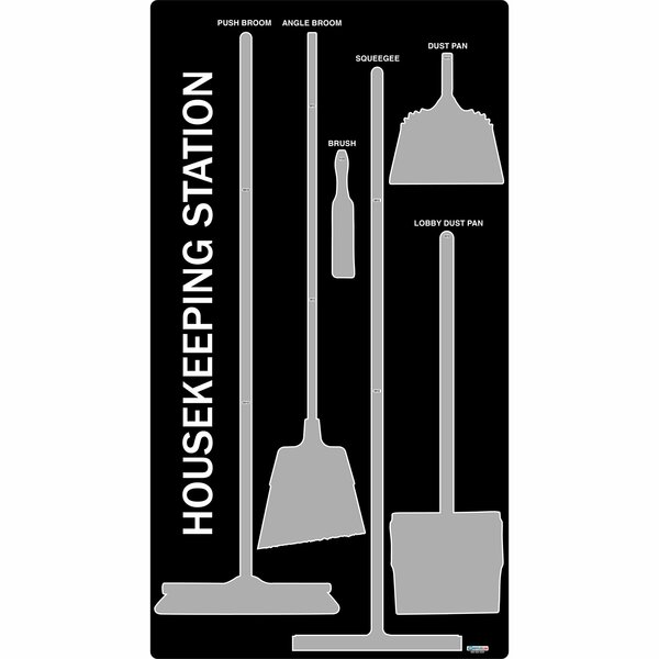 5S Supplies 5S Housekeeping Shadow Board Broom Station Version 3 - Black Board / Gray Shadows No Broom HSB-V3-BLACK/GRAY-BO